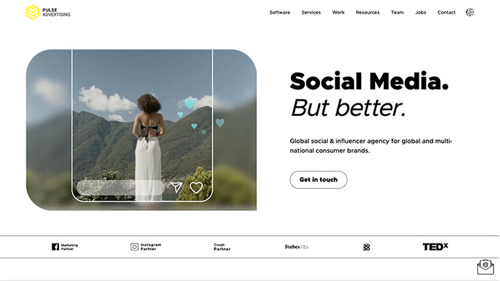 Website der internationalen Influencer-Marketing-Agentur Pulse Advertising mit Fokus auf Social Media, Analytics und globale Markenkommunikation